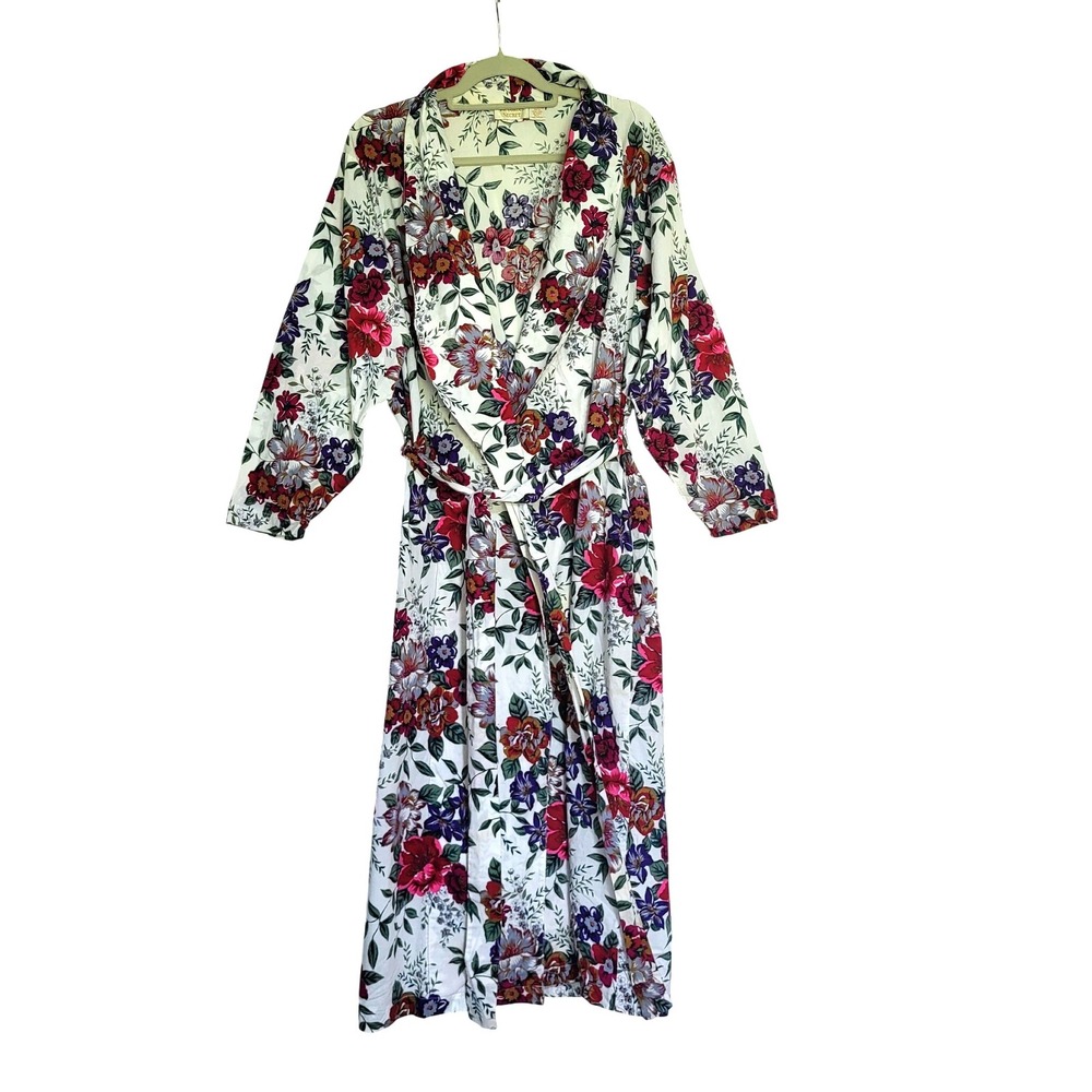 Vintage Victoria's Secret‎ Floral Cotton Robe Womens M / L Sash Tie Front